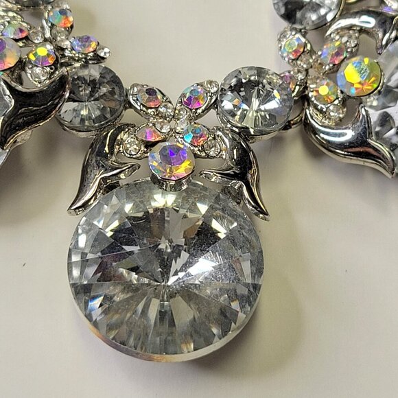 Vintage Clear Crystal Rhinestones Silvertone Necklace - Picture 6 of 12